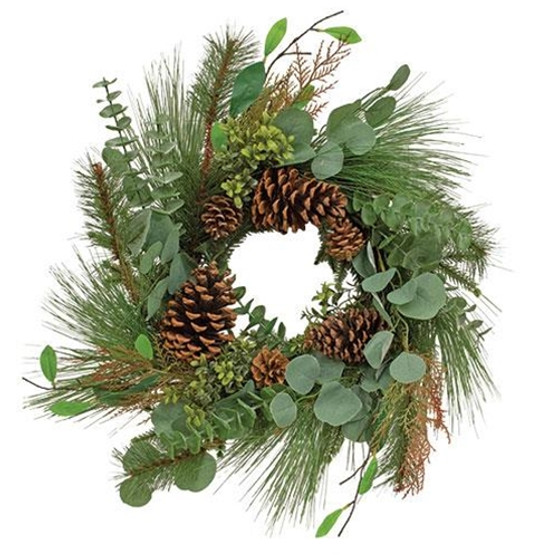 Lg Pine W/Leaf Wreath 22" FRJA3038
