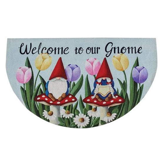 *Welcome To Our Gnome Tulips Half Mat G00350 By CWI Gifts