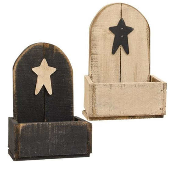 Small Rustic Wood Rounded Shelf W/Star 2 Asstd (Pack Of 2) G22114