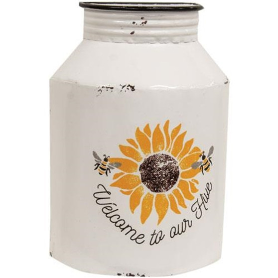 Welcome To Our Hive Distressed Half Milk Can G70096