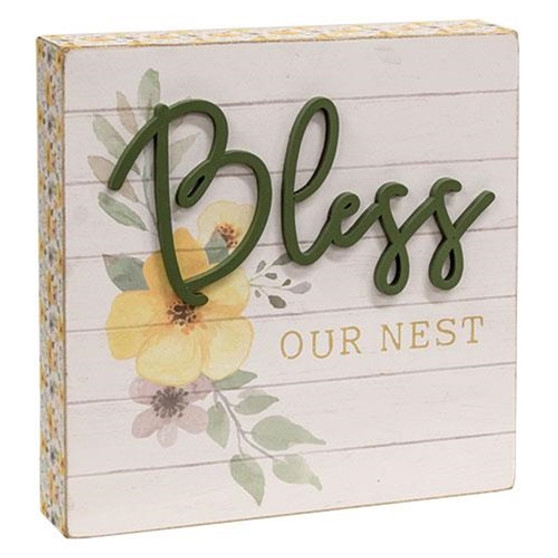*Bless Our Nest Pattern Side Box Sign G91081 By CWI Gifts