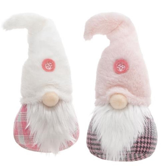 *Fuzzy Pink Spring Plaid Gnome Sitter 2 Asstd. (Pack Of 2) GADC2824 By CWI Gifts
