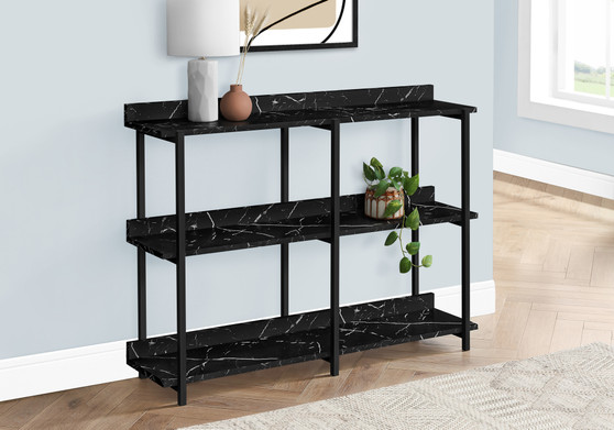 Accent Table - 48"L - Black Marble - Black Metal Console (I 2220)