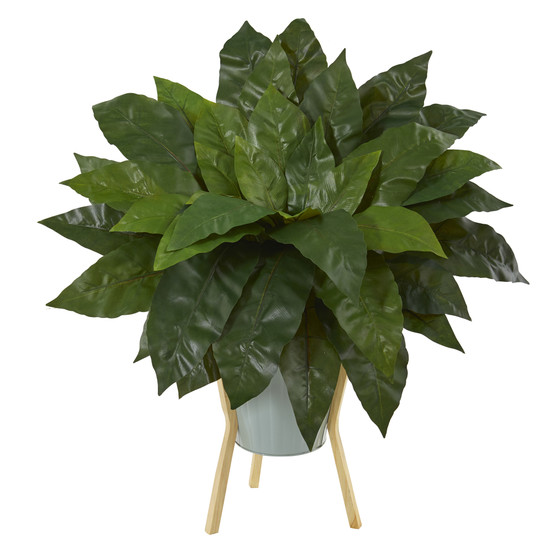 25" Bird's Nest Fern Artificial Plant In Green Planter With Stand (P1075)