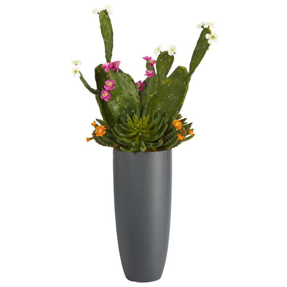 3' Mixed Cactus Artificial Plant In Gray Planter (P1346)