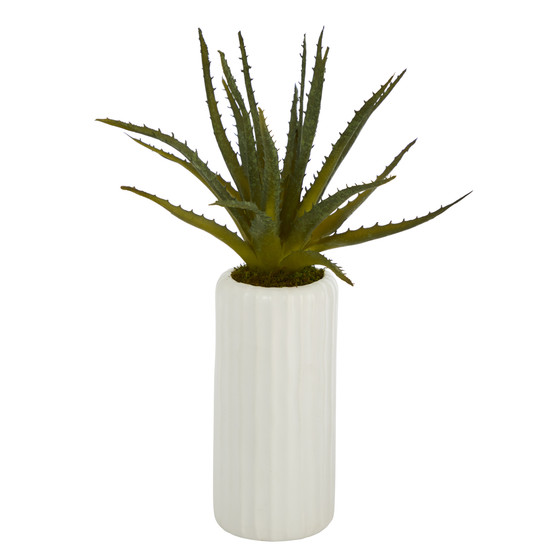 15" Aloe Artificial Plant In White Planter (P1466)