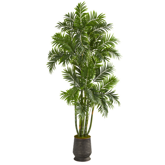 70" Areca Palm Artificial Tree In Ribbed Metal Planter (T1279)