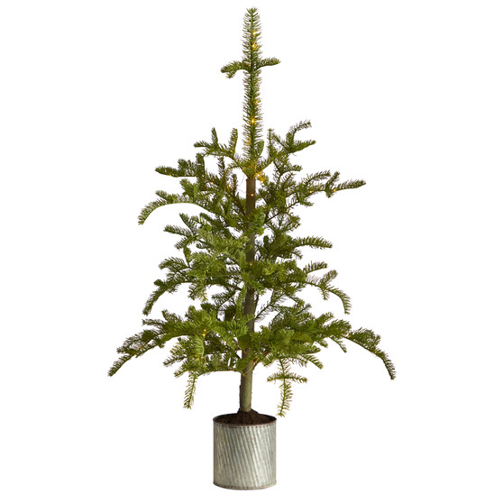 4.5' Pre-Lit Christmas Pine Artificial Tree In Decorative Planter (T3394)
