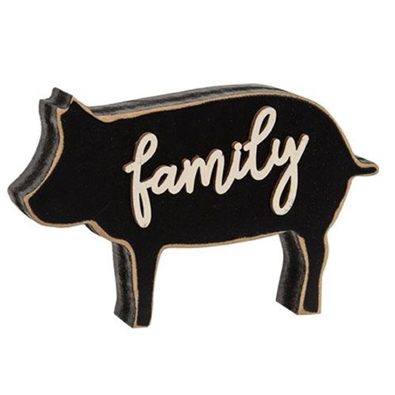 Family Distressed Black Pig Sitter G35839