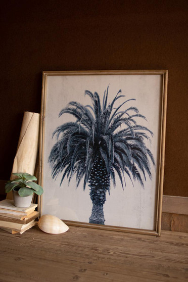 Navy Blue Palm Tree Print Under Glass (CHH1309)