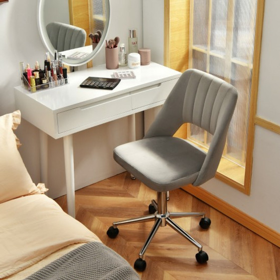 Adjustable Velvet Accent Swivel Vanity Office Chair With Chrome Base-Gray (CB10249SL)
