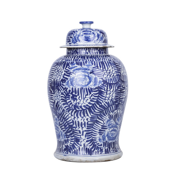 Blue And White Peony Vine Temple Jar (1238A)