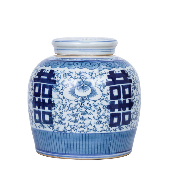 Blue And White Blooming Double Happiness Jar (1577A)