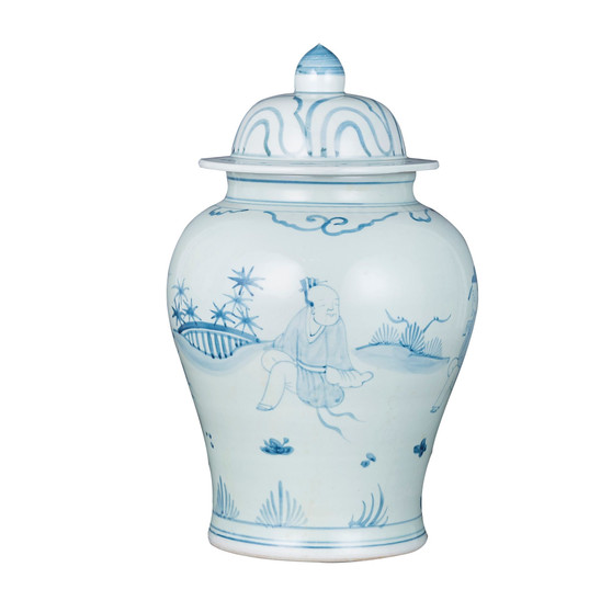 Blue White Porcelain Temple Jar Old Man Motif (1680D)