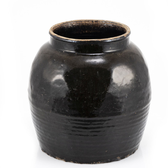 Vintage Black Glazed Wine Jar - Small (2802S)
