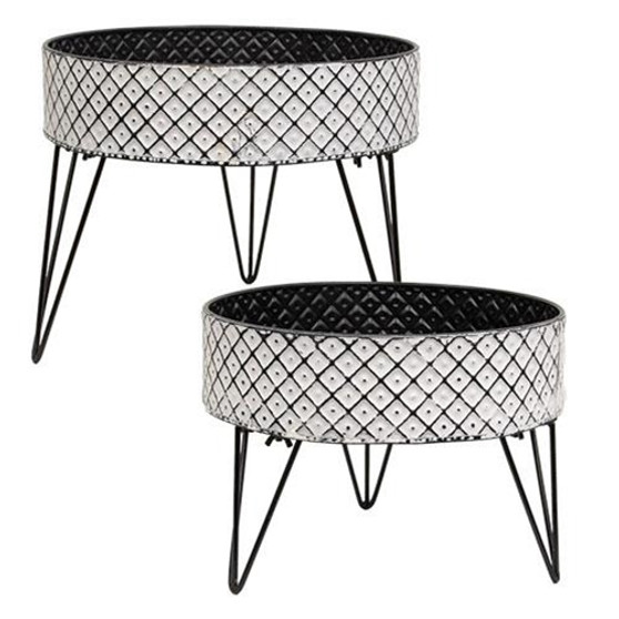 *2/Set Short Metal Boho Buckets On Stands GMAF241372S By CWI Gifts