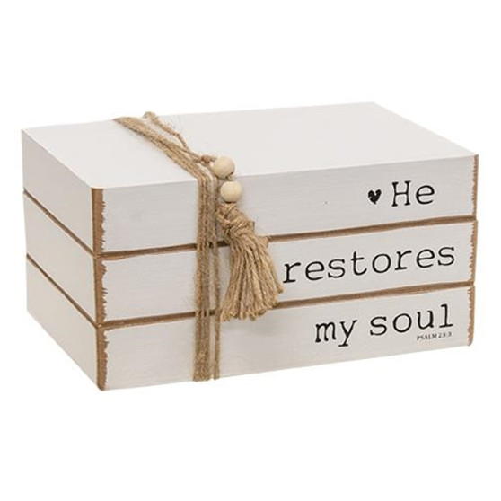 He Restores My Soul Wooden Book Stack G35727