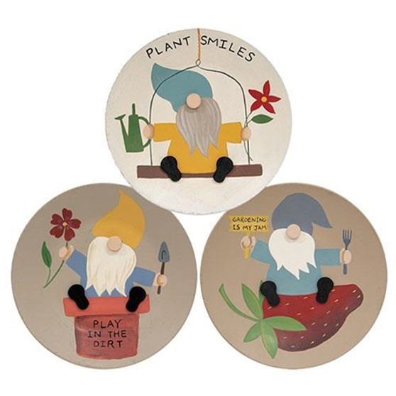 Gardening Gnome Plate 3 Asstd. (Pack Of 3) G35812 By CWI Gifts