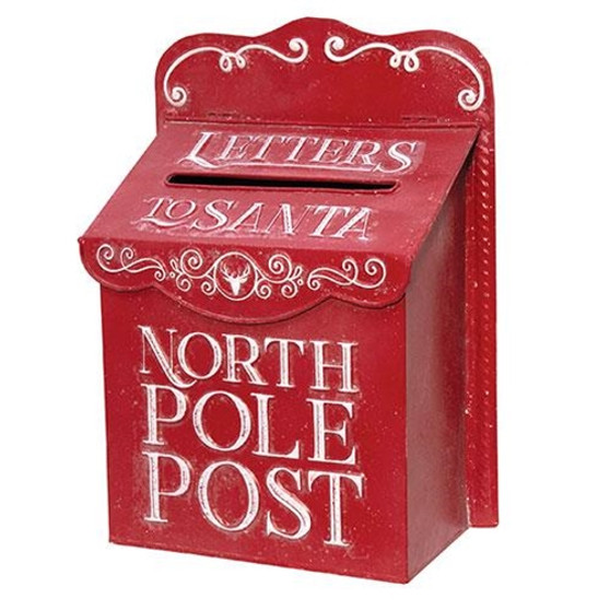 Distressed Red Metal North Pole Post Box GMBF3017