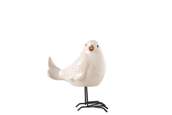 Porcelain Standing Bird Figurine With Open Beak And Metal Legs Design Gloss Finish White (Pack Of 6) 13027