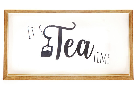 Wood Rectangle Wall Decor With Writing "It'S Tea Time" Painted Finish White (Pack Of 6) 17133