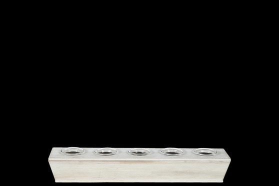 Wood Rectangle Candle Holders With Submerged Glass Holder And Tapered Bottom Sm Washed Finish White (Pack Of 4) 26537