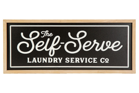 Wood Rectangle Wall Decor With Frame And "Self Serve" Writing Smooth Finish Black (Pack Of 4) 26575