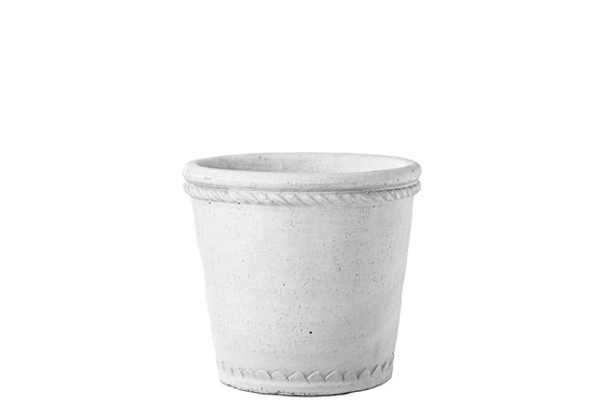 Cement Round Pot With Bottle Ring Mouth, Upper Molded Rope Banded Design And Tapered Bottom Sm Washed Finish White (Pack Of 6) 51936