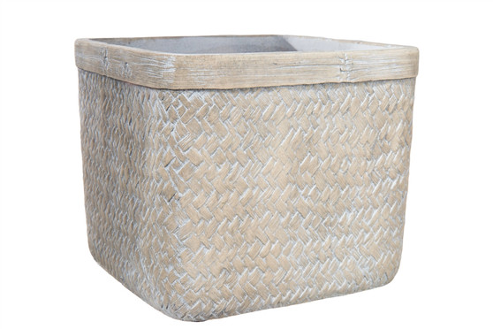 Cement Square Pot With Banded Lip And Basket Weaved Design Body Md Washed Finish Tan (Pack Of 4) 53880