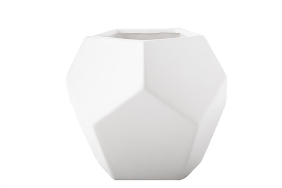 Ceramic Hexagon Pot In Geometric Design Body Lg Matte Finish White (Pack Of 2) 11094