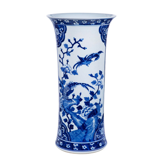 Blue And White Pheasant Paneled Vase Large (1512L)
