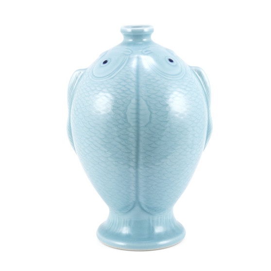 Seafoam Blue Carved Fish Vase Large (3015L)