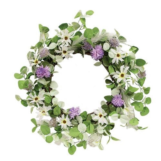 Spring Daisy Purple Flowers & Eucalyptus Wreath F2630760