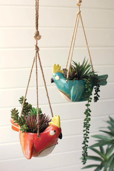 Set Of Two Ceramic Birds Hanging Planters (CDV2137)