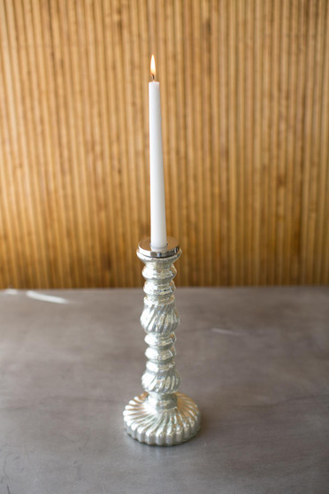 Silver Glass Taper Candle Holder 11.5In (NBAN1008)