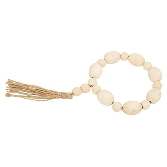 Natural Wood Oval Bead Candle Ring w/Jute Tassel G36119