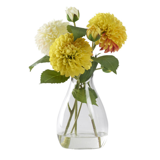 Cream And Yellow Dahlia In Glass Vase (212230)