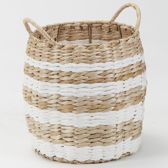 Small Tan/White Basket With Handles (CT2685)