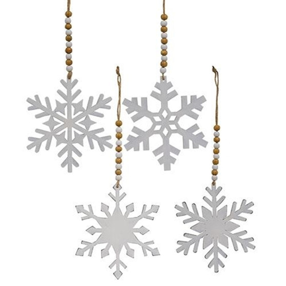 White Snowflake Wood Beaded Ornament 4 Asstd. (Pack Of 4) G65298