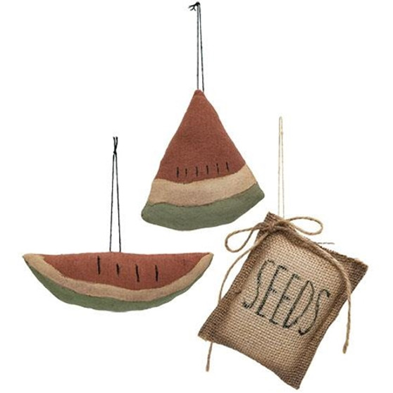 *3/Set Watermelon Slices & Seeds Ornaments GCS38340 By CWI Gifts