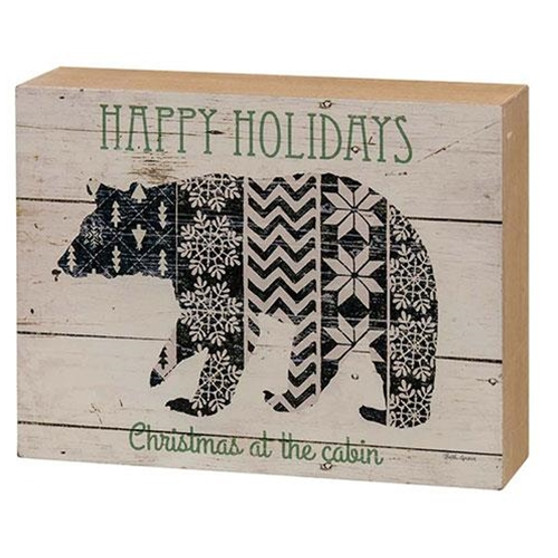 Happy Holidays Nordic Bear Box Sign GEAS4064
