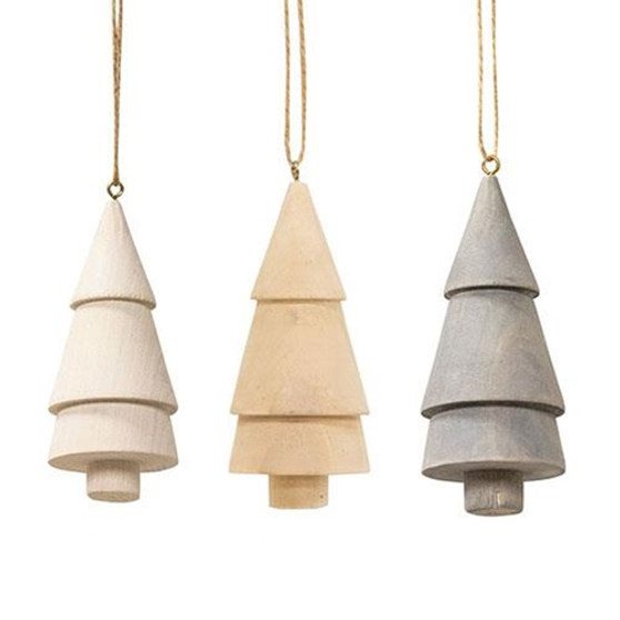 *Farmhouse Colors Wooden Christmas Tree Ornament 4" 3 Asstd. (Pack Of 3) GRJA3067 By CWI Gifts