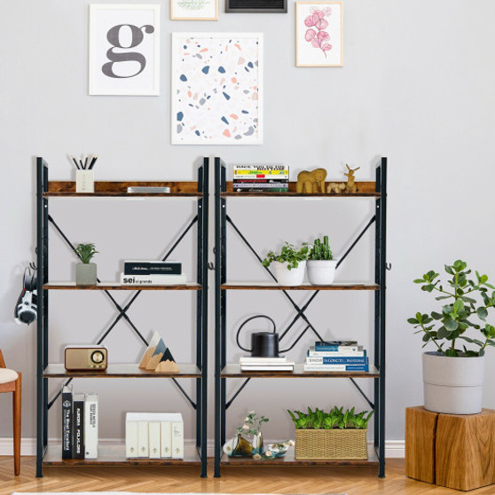 4 -Tier Industrial Open Storage Bookshelf-Coffee (HZ10072CF)