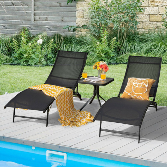 2 Pieces Patio Folding And Stackable Chaise Lounge Chair With 5-Position Adjustment-Black (NP10219BK-2)