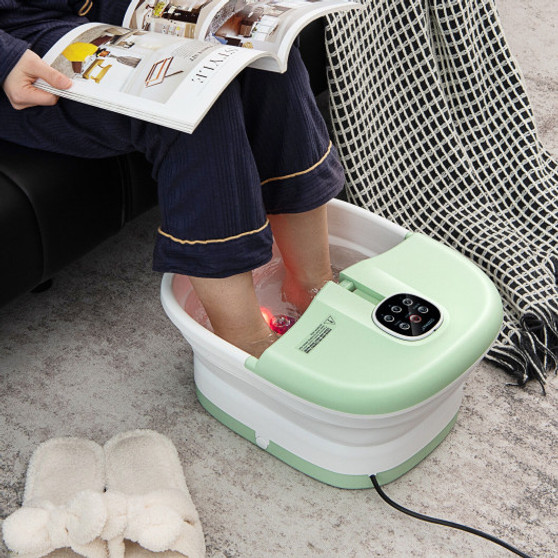 Folding Foot Spa Basin With Heat Bubble Roller Massage Temp And Time Set-Green (ES10123US-GN)