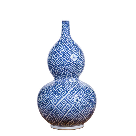 Blue & White Greek Key Gourd Vase Large (1355C)