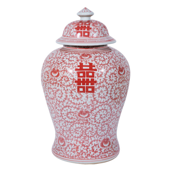 Red Double Happiness Floral Temple Jar (1575C)