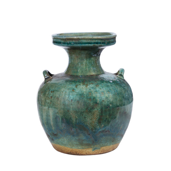Speckled Green Double Ear Ritual Vase (1611B)