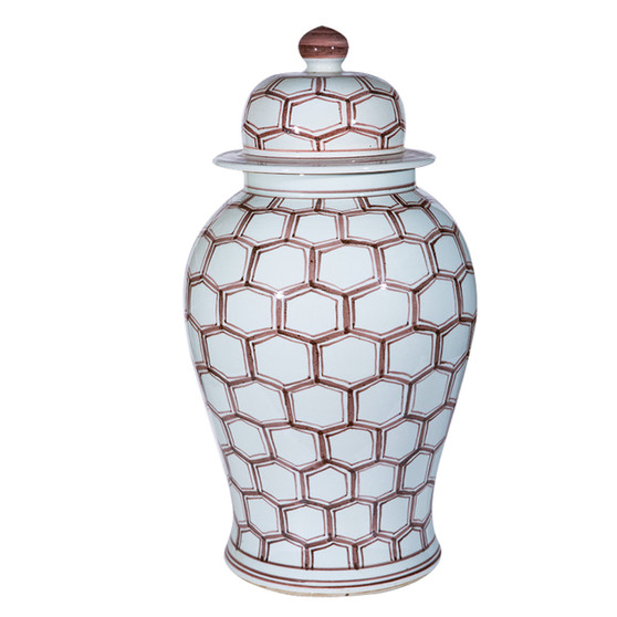 Large Cooper Red Honeycomb Temple Jar (1688B)