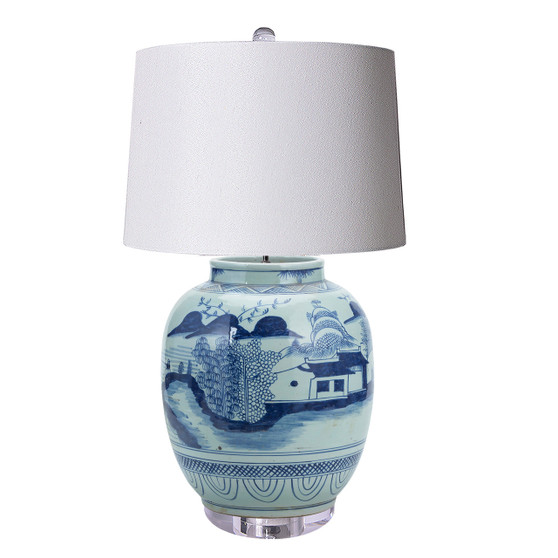 Lamp With Mountain Village Lantern Jar (L1682A)